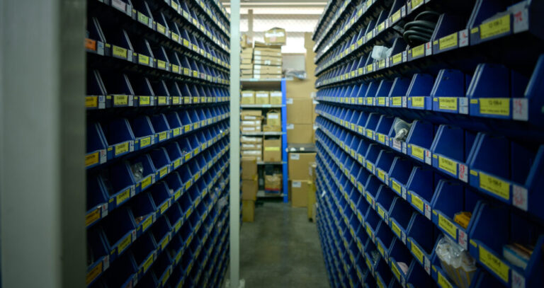 Parts warehouse shelves